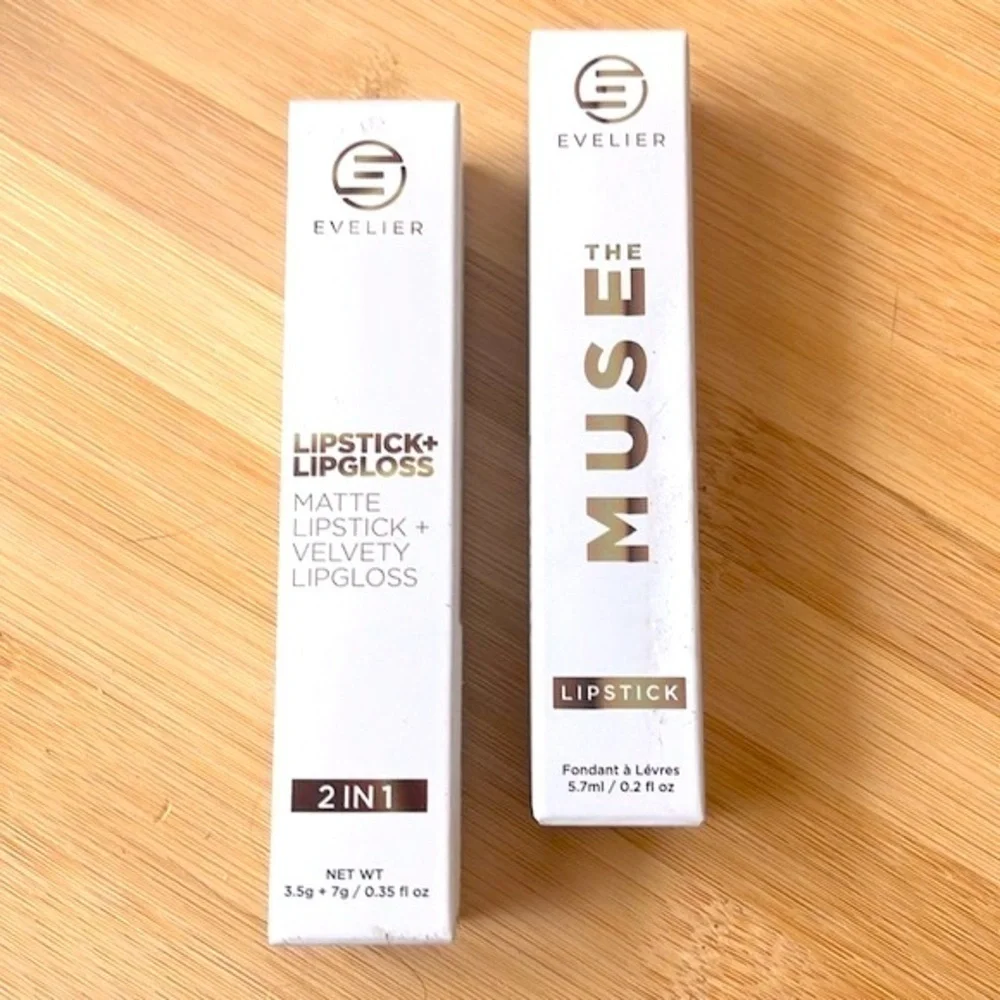 Brand New Evelier Set of 2 Lipstick Lip Gloss Pigmented Hydrating Coverage Shine